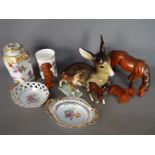 A small mixed lot of ceramics to include a Midwinter fawn, Royal Worcester vase, PM Martinroda,
