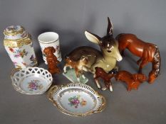 A small mixed lot of ceramics to include a Midwinter fawn, Royal Worcester vase, PM Martinroda,