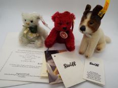 Steiff - a mohair Steiff Jack Russell dog entitled Hexie with stitched nose, tag,