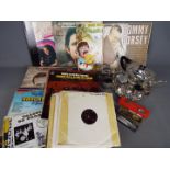 Lot to include a quantity of plated ware including tea set and a quantity of vinyl records,