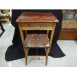 Furniture - A vintage children's wooden school desk and stool with hinged lid,