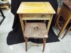 Furniture - A small children's wooden school desk with stool,