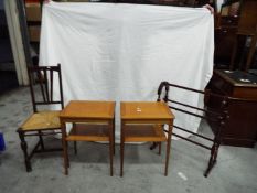 Lot to include a pair of lamp tables approximately 61 cm x 45 cm x 35 cm, hall chair and similar.