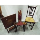 Lot to include a small fold top table / fire screen, milking stool and hall chair.