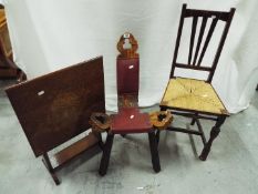 Lot to include a small fold top table / fire screen, milking stool and hall chair.