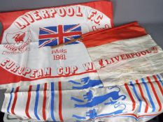 Football Flags. Original 1980s football flags used by a Liverpool supporter at various matches.