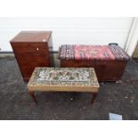 Furniture - An Upholstered rectangular stool with mahogany cabriole supports,