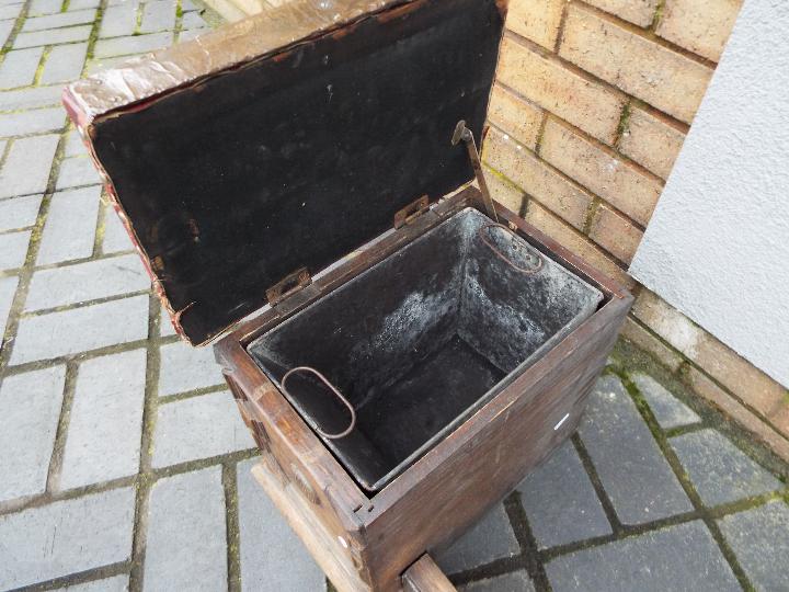 Furniture - A wood and Copper fronted fire fender with two solid wood and covered coal boxes (3) - Image 6 of 6