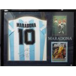 Diego Maradona (1960 - 2020) - A framed sporting montage comprising an Argentina 1986 replica shirt