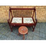 Furniture - A solid wood and upholstered household bench with a small solid wood stool,