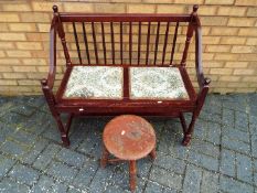 Furniture - A solid wood and upholstered household bench with a small solid wood stool,