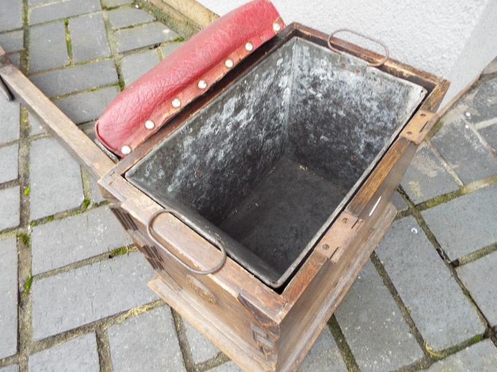 Furniture - A wood and Copper fronted fire fender with two solid wood and covered coal boxes (3) - Image 5 of 6