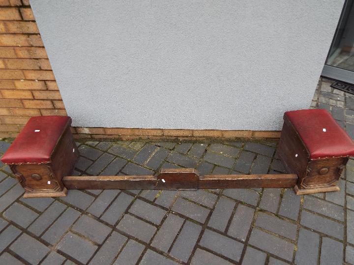 Furniture - A wood and Copper fronted fire fender with two solid wood and covered coal boxes (3)