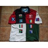 Rugby Union - a quartered shirt by 'Cotton Traders' bearing ten patch badges depicting national