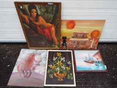 A collection of pictures including prints and oils, varying image sizes.
