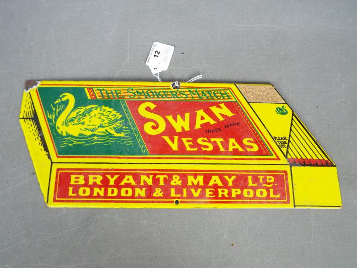 Vintage Advertising - A Swan Vesta enamel advertising sign and a Trophy Bitter wall mirror / clock - Image 3 of 3