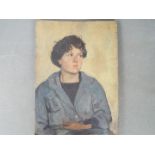 A small, unframed oil on panel, portrait of a young lady, signed lower left JSJ and dated 1920,