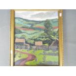 A framed oil on panel depicting a landscape scene, marked lower right CWB,