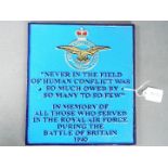 A cast iron RAF commemorative sign, approximately 26 cm x 23 cm.