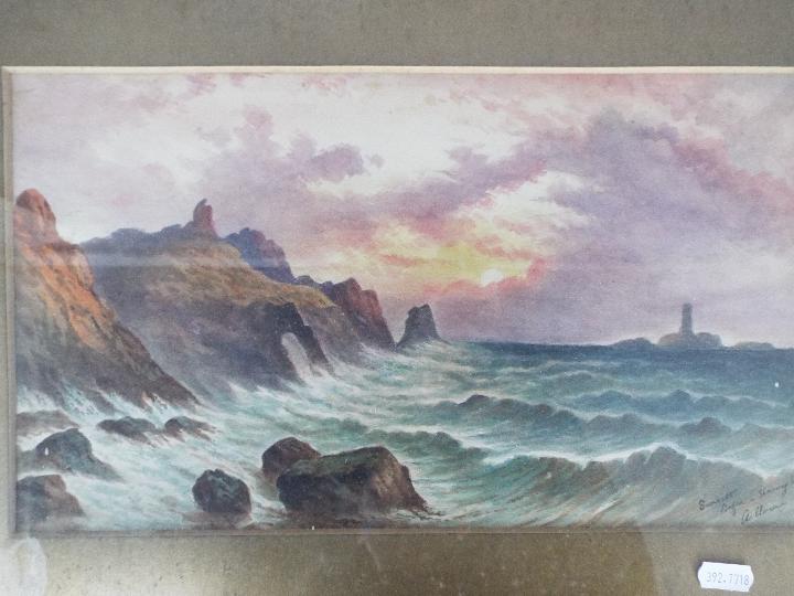 Two late 19th or early 20th century watercolours, by the same hand, depicting coastal landscapes, - Image 4 of 5