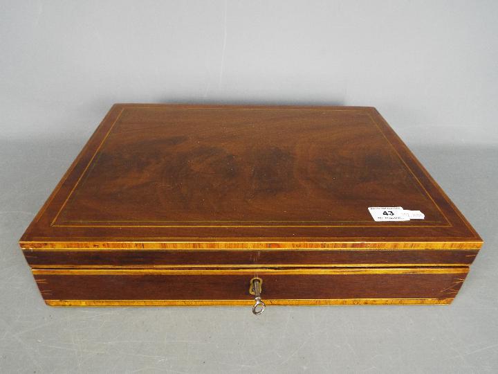 A good quality inlaid wooden box with sectional interior and key, - Image 3 of 3