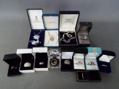 A collection of costume jewellery, dress rings and necklaces, all boxed.