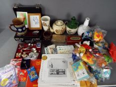 A mixed lot to include Doulton Lambeth stoneware and other ceramics, an Abafil coin case,