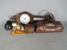 A mixed lot of collectables to include bowls, cigarette lighters, barometer,