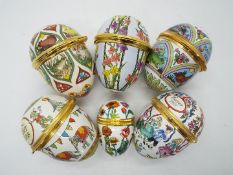 Five Halcyon Days enamel 'Egg' trinket boxes comprising Easter 1998, 1992, 1993, 1994,