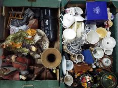 A mixed lot to include ceramics, glassware, treen and similar, two boxes.