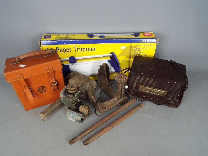 A Universal Avometer No 8 contained in leather case, vintage Murphy bakelite cased radio and other.