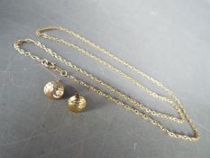 A 9ct yellow gold Italian necklace, stamped 9kt, 44 cm (l) and a pair of earrings,