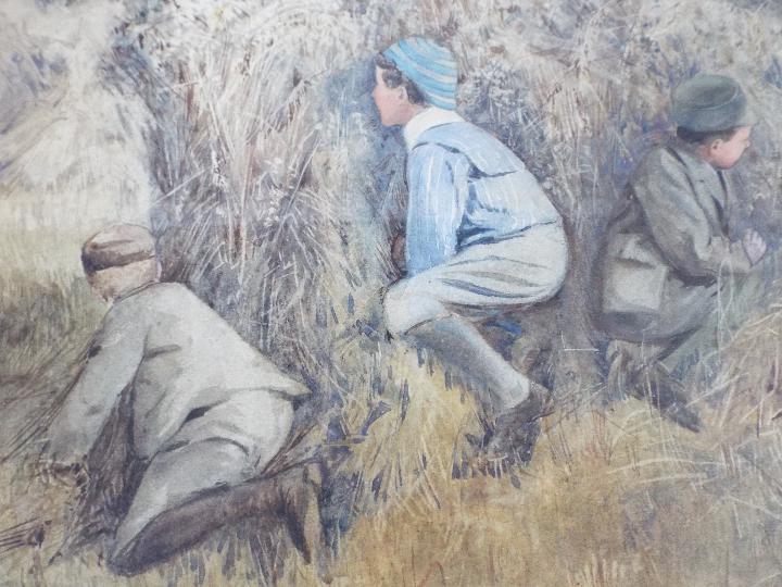 Walter Hayward Young, watercolour, depicting four young boys playing in a field, signed lower left, - Image 3 of 6