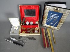 A small mixed lot to include Parker fountain pen, costume jewellery, photograph frame,