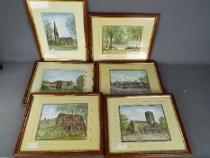 A collection of watercolours by local artist John Platts, all mounted and framed under glass,