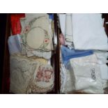 Two drawers containing a quantity of vintage linen and similar.