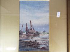 Thomas Mortimer, watercolour, coastal landscape with fishing boats, signed lower left,