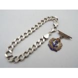 Lot to include a 925 silver curb chain bracelet (23 cm length) and a Royal Navy brooch stamped