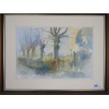 John R Harris - A watercolour depicting a cemetery, signed lower right by the artist,