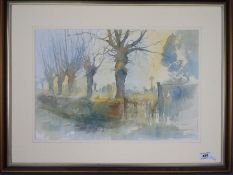 John R Harris - A watercolour depicting a cemetery, signed lower right by the artist,