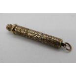 Withdrawn - A telescopic propelling pencil, stamped 9ct, chased decoration, makers mark E.