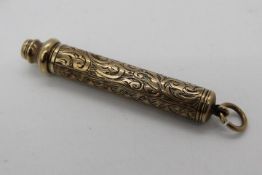 Withdrawn - A telescopic propelling pencil, stamped 9ct, chased decoration, makers mark E.