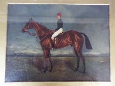 A late 19th century oil painting depicting Grand National winner Cloister and jockey Bill Dollery,