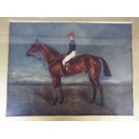 A late 19th century oil painting depicting Grand National winner Cloister and jockey Bill Dollery,