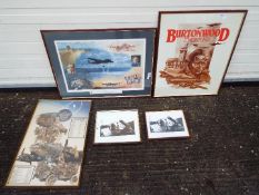 A collection of pictures and prints of military interest including Burtonwood Airbase commemorative,