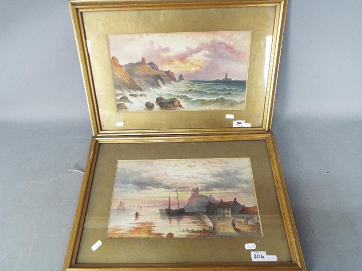 Two late 19th or early 20th century watercolours, by the same hand, depicting coastal landscapes,