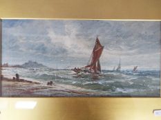 Thomas Mortimer, watercolour, coastal seascape with fishing boats, signed lower right,