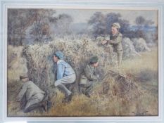 Walter Hayward Young, watercolour, depicting four young boys playing in a field, signed lower left,