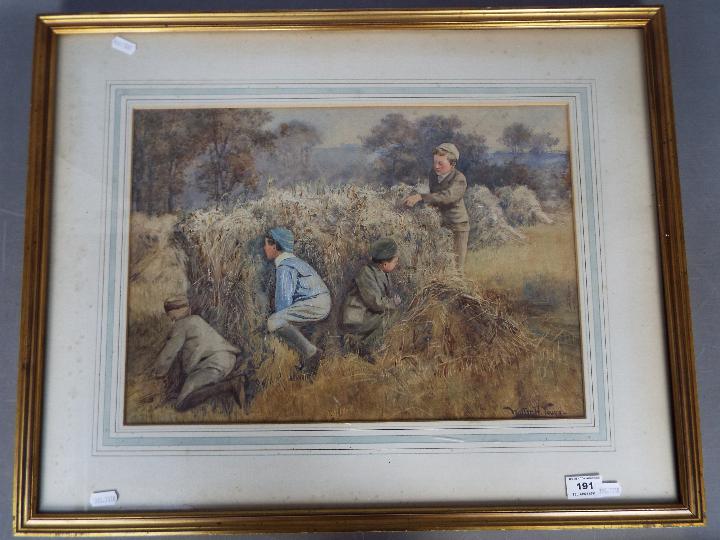 Walter Hayward Young, watercolour, depicting four young boys playing in a field, signed lower left, - Image 5 of 6