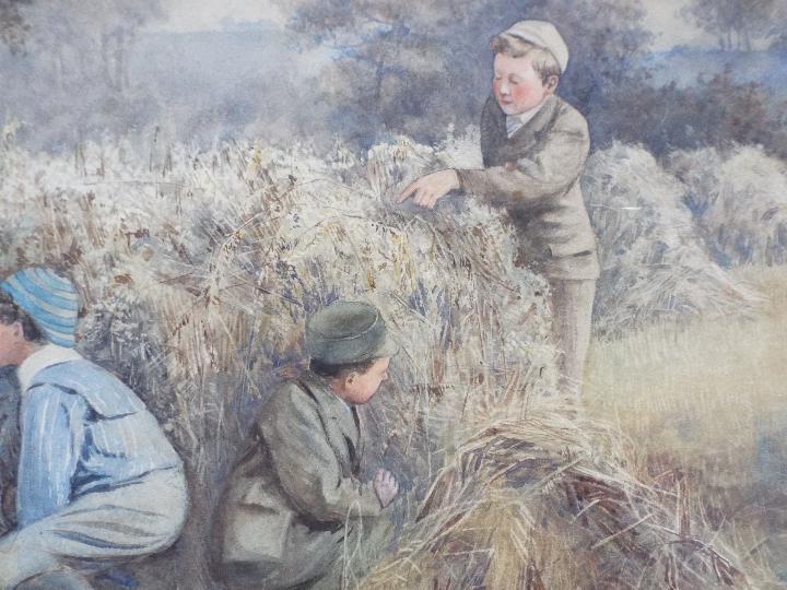Walter Hayward Young, watercolour, depicting four young boys playing in a field, signed lower left, - Image 2 of 6